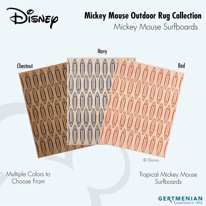 Disney Licensed Mickey Mouse Indoor Outdoor Flatweave Area Rug Tropical Surfing Polypropylene Coastal Accent Rug