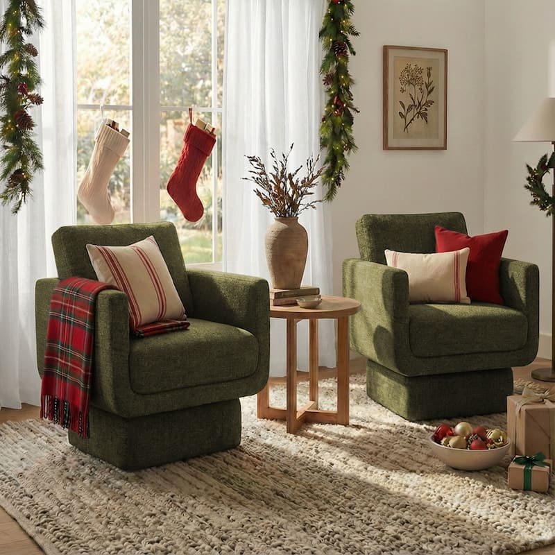 Upholstered Swivel Barrel Accent Chair(Set of 2) - Green
