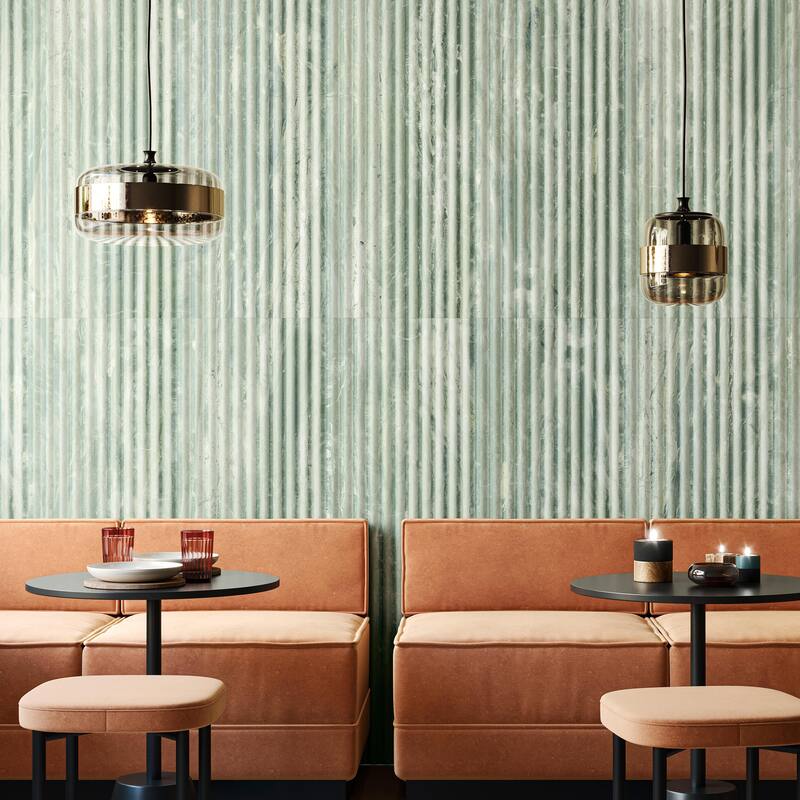 Merola Tile Marbilia Fluted Travertino Jungle 15-3/4" x 47-1/4" Porcelain Wall Tile - Pallet (12 Tiles)