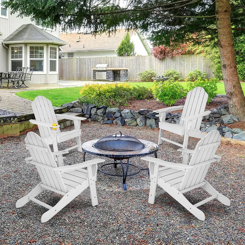 Costway Patio Adirondack Chair Weather Resistant Garden Deck W/Cup