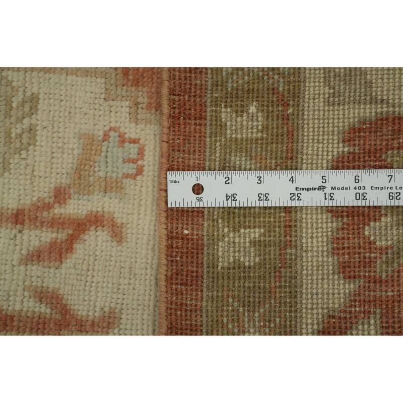 Orange Wool Floral Oushak Vegetable Dye Area Rug, Floral Geometric Carpet - 11' 9'' X 9' 0''