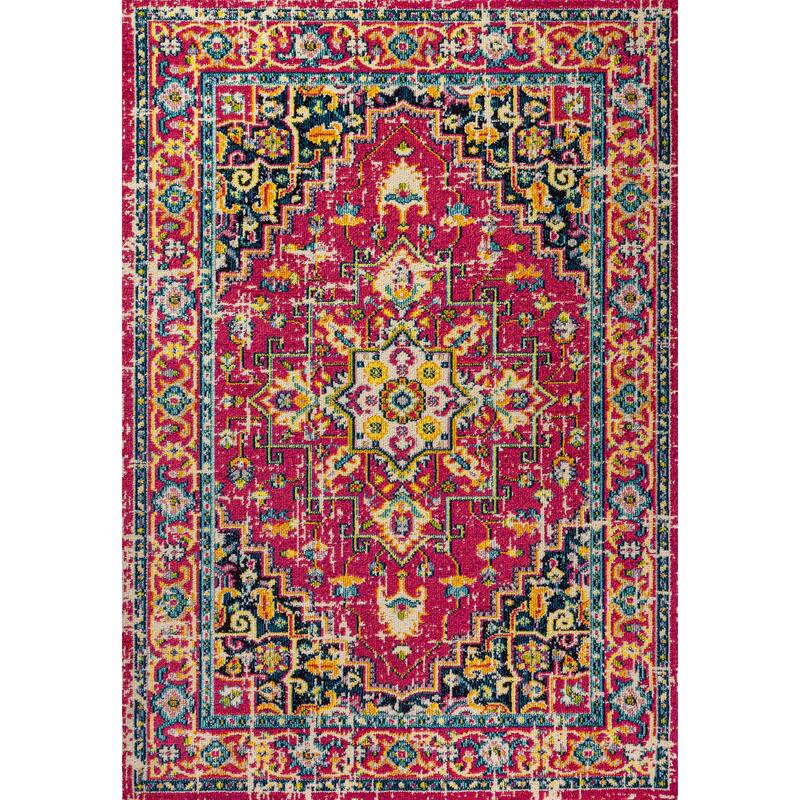 JONATHAN Y Audrey Geometric Medallion Area Rug - 5 X 8 - Red/Pink
