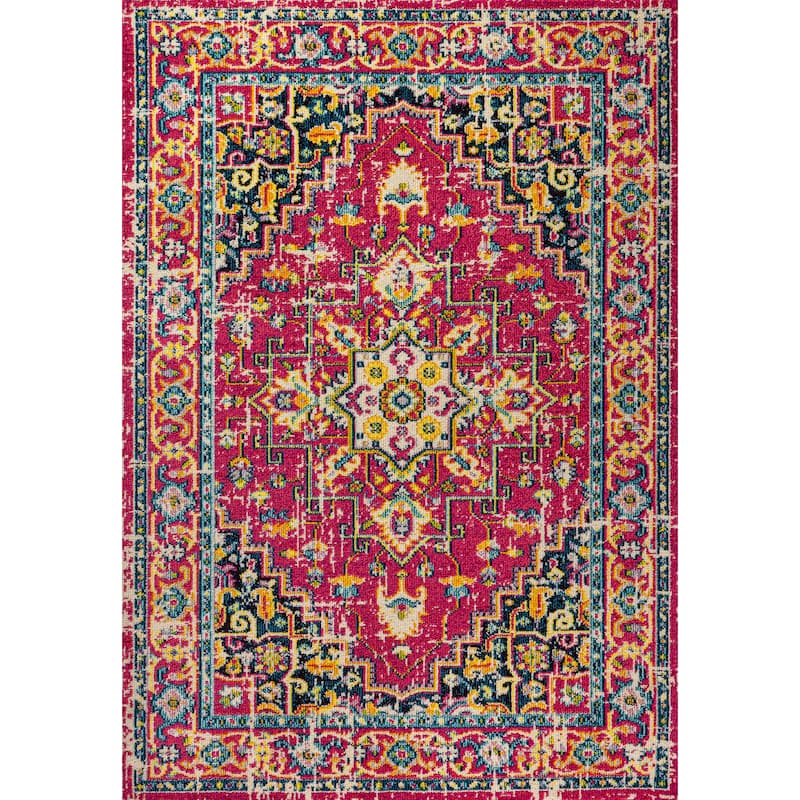 JONATHAN Y Audrey Geometric Medallion Area Rug - 8 X 10 - Red/Pink