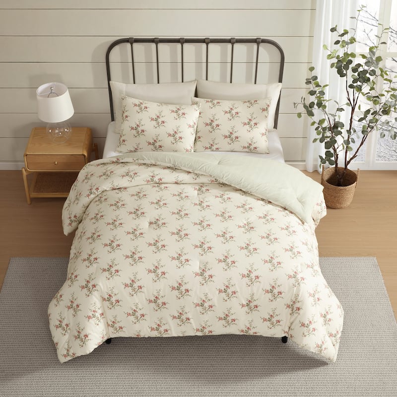 Laura Ashley Jessika Cotton Flannel Red Comforter Set