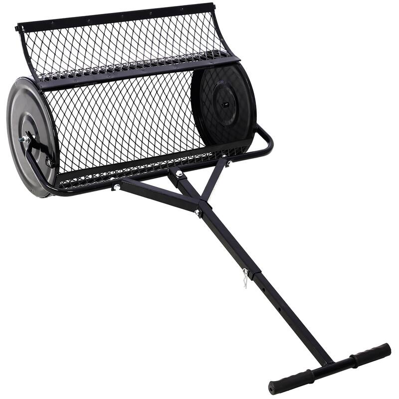 24" Heavy Duty Peat Moss Spreader, Metal Mesh T-Handle for Lawn