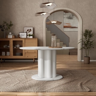 Furniture of America Astra Modern Wood Oval Dining Table with Fluted Base