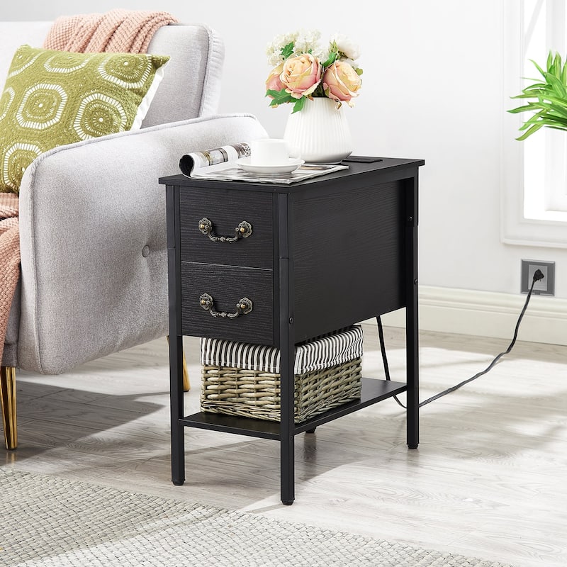 Taomika 2-Pack Nightstand Set with Charging Station 2-Drawer Bedside Table with AC Outlets & USB Ports for Bedroom Living Room