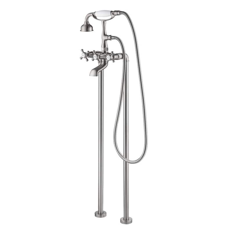 SevenFalls 8019 Telephone Double Lever Handles Clawfoot Floor Mounted Tub Filler with Handheld Shower - Brushed Nickel