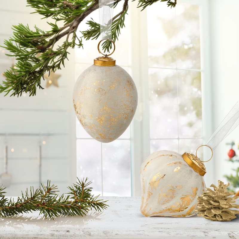 3.5" Glass Velvet Onion Ornament With Gold Foil Set of 2