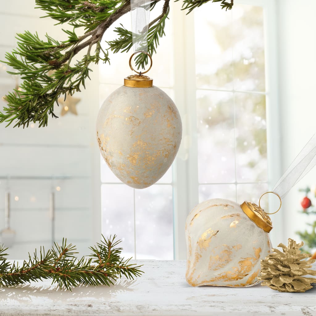 3.5" Glass Velvet Onion Ornament With Gold Foil Set of 2