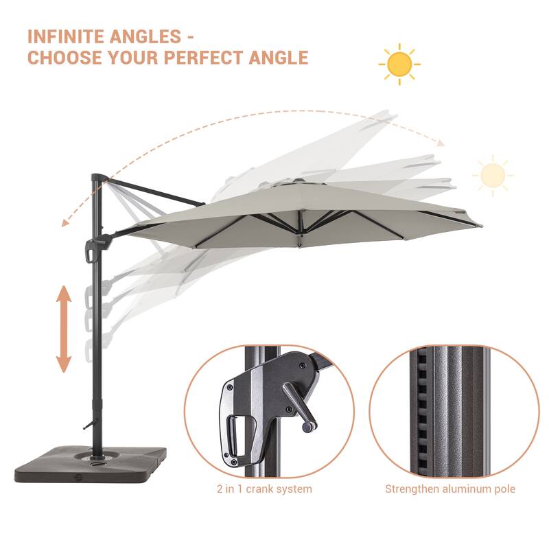 BONOSUKI Outdoor 11Ft UV Protection Patio Cantilever Umbrella w/Base