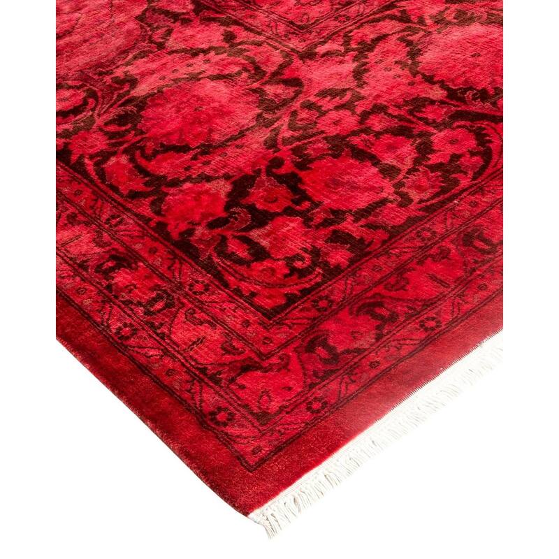 Overton Hand Knotted Wool Vintage Inspired Modern Contemporary Overdyed Red Area Rug - 9' 3" x 12' 3"