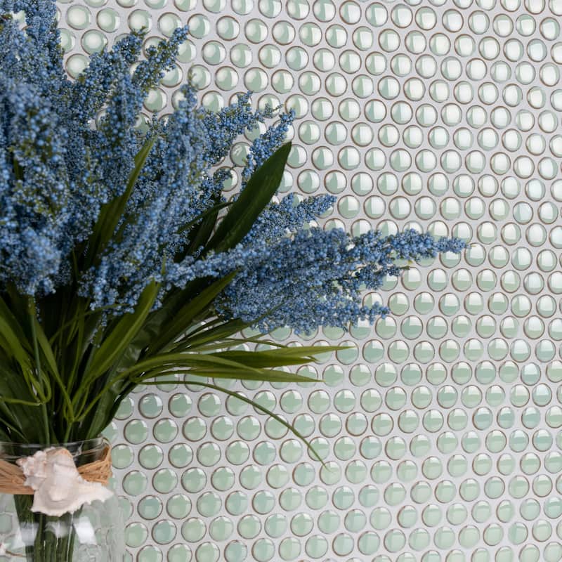 Merola Tile Hudson Penny Round Light Green 11-7/8" x 12-5/8" Porcelain Floor and Wall Tile