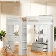 preview thumbnail 1 of 28, Twin Size Loft Bed With Large Shelves, Writing Desk And Led Light, Maximum Storage Space White