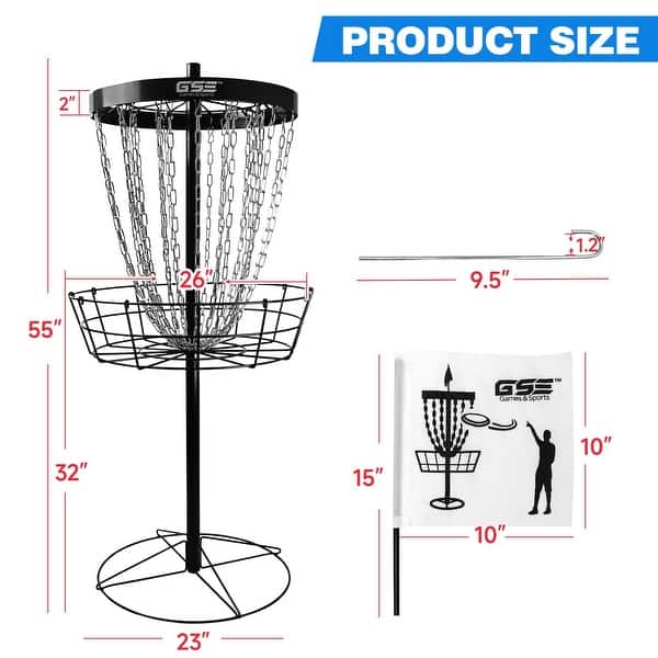 dimension image slide 1 of 4, GSE™ Deluxe Portable 24-Chain Disc Golf Targets Basket, PRO Disc Golf Practice Goal Baskets