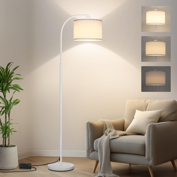 Floor Lamps for Living Room White Arc Floor Lamp with Stepless Dimmer Modern Standing Lamp with Adjustable Drum Shade