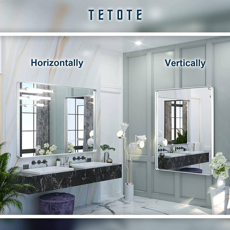 TETOTE Modern Metal Frame Wall Mounted Hanging Bathroom Vanity Mirror