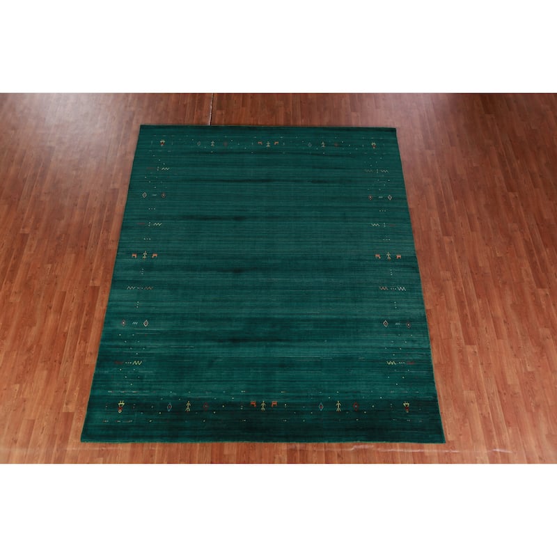 Hand Knotted Oriental 100% Wool Carpet Tribal Tribal Green Gabbeh Area Rug - 9' 9'' X 8' 1''