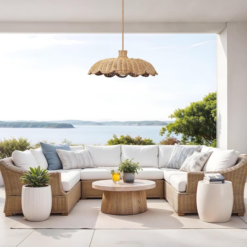 Aurelia Outdoor Rattan Pendant Light - Brown Large Dome 1-Light Handwoven Light Fixture For Modern, Boho or Tropical Room Decor