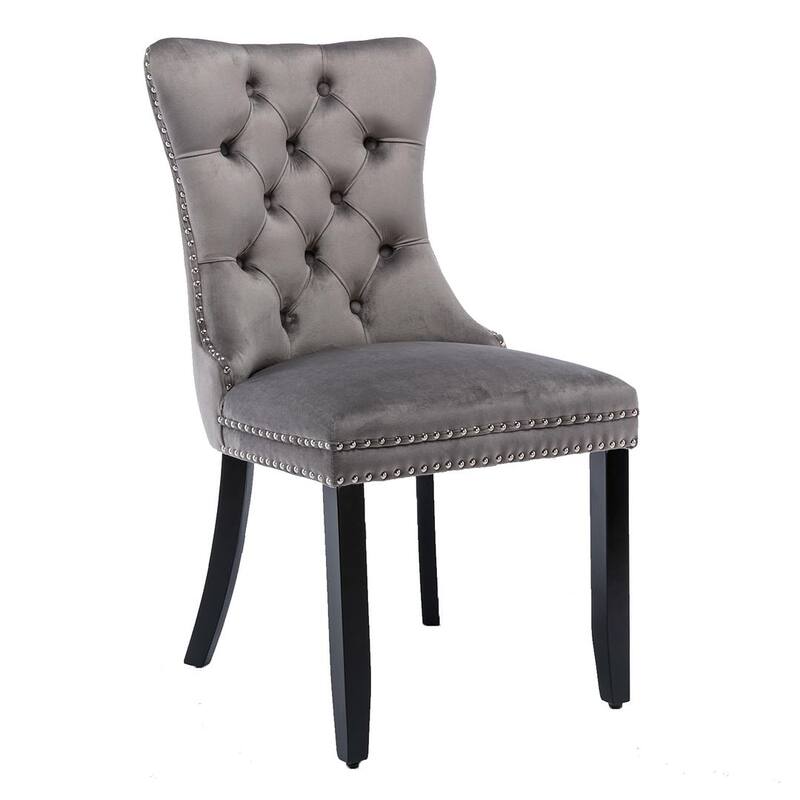 Set of 2 Velvet Dining Chairs,Tufted Solid Wood Armless Chairs Accent Chair with Nailhead Trim and Back Ring Pull