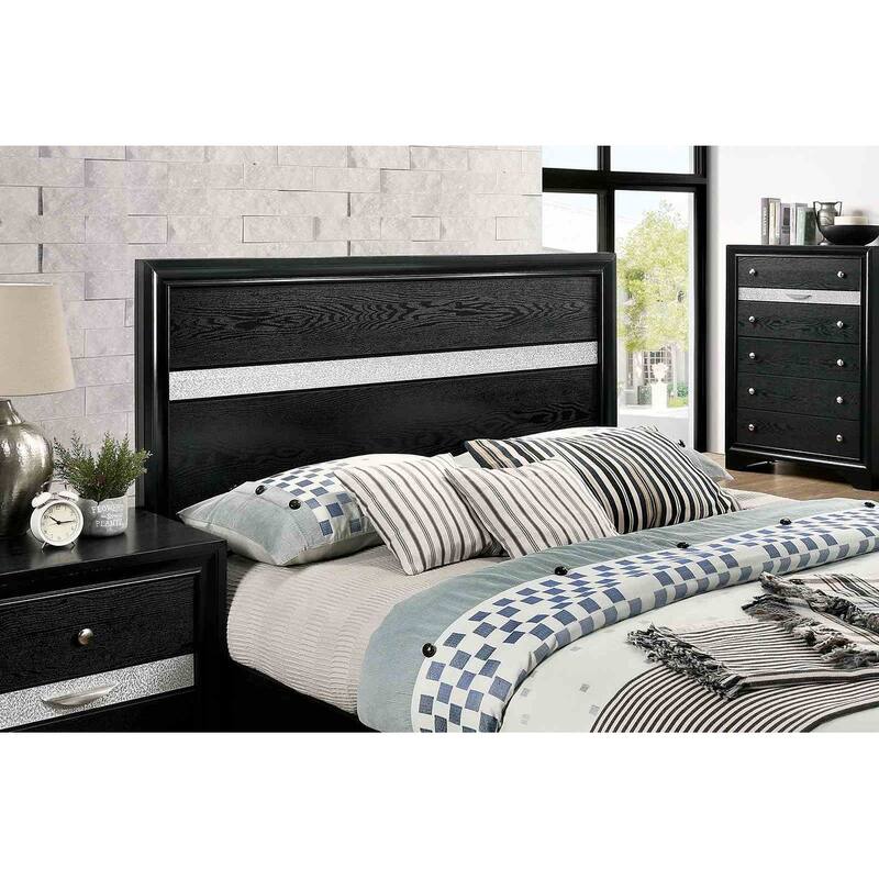 Contemporary Black Finish 1pc Footboard Drawers Bed