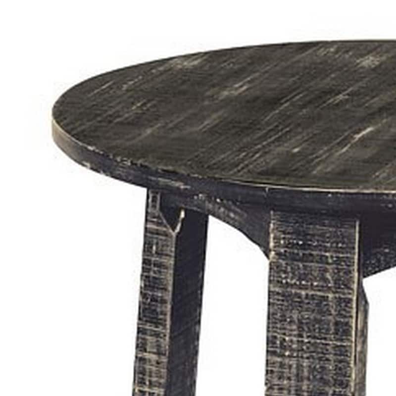 Rena Side End Table, X Legs, 24in Round, Distressed Rustic Black Wood