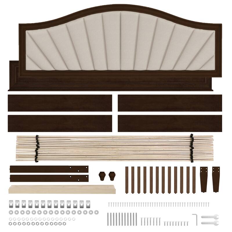 Modern Wooden Upholstered Platform Bed Frame Queen/King Size with Headboard