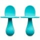 preview thumbnail 1 of 5, Grabease Baby Silicone Spoon Set for Baby-Led Weaning & Self-Feeding; 2 Teal Spoons