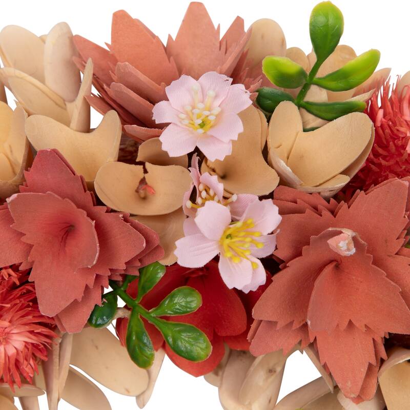 Artificial Mini Thistle Flowers Wooden Spring Wreath - 14"
