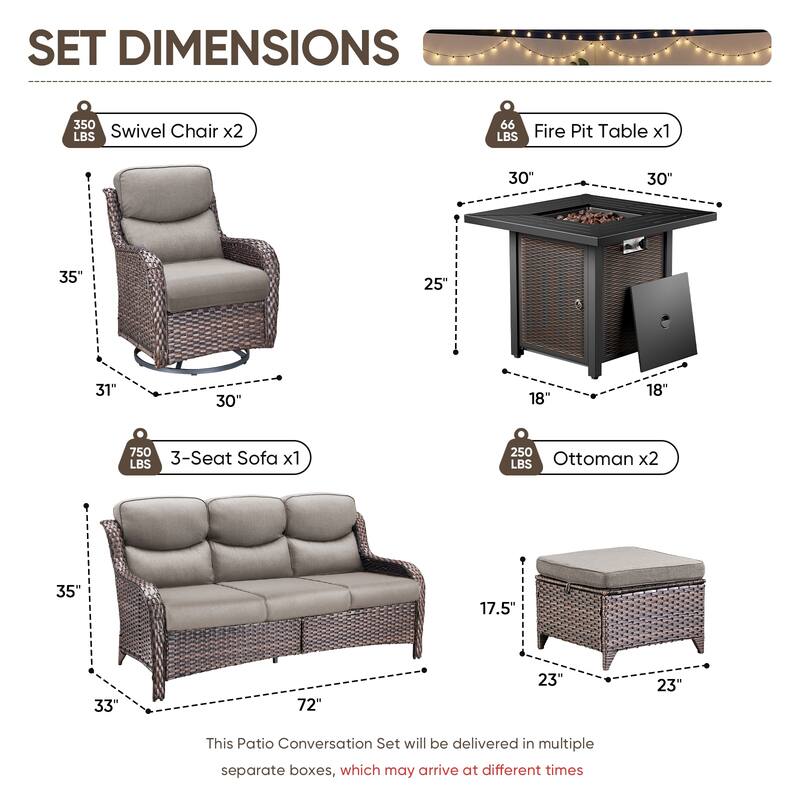 Pocassy 30 In Outdoor Fire Pits with Patio Sofa Swivel Glider Chari Furniture.