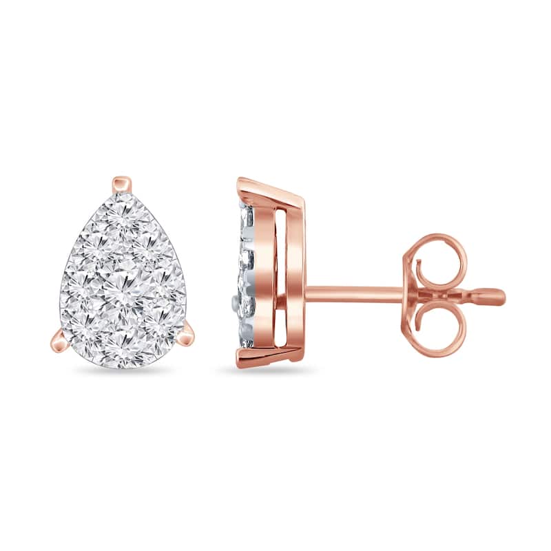 Auriya 14k Gold 1ctw Teardrop Pave Diamond Stud Earrings (H-I, I1-I2) - Rose