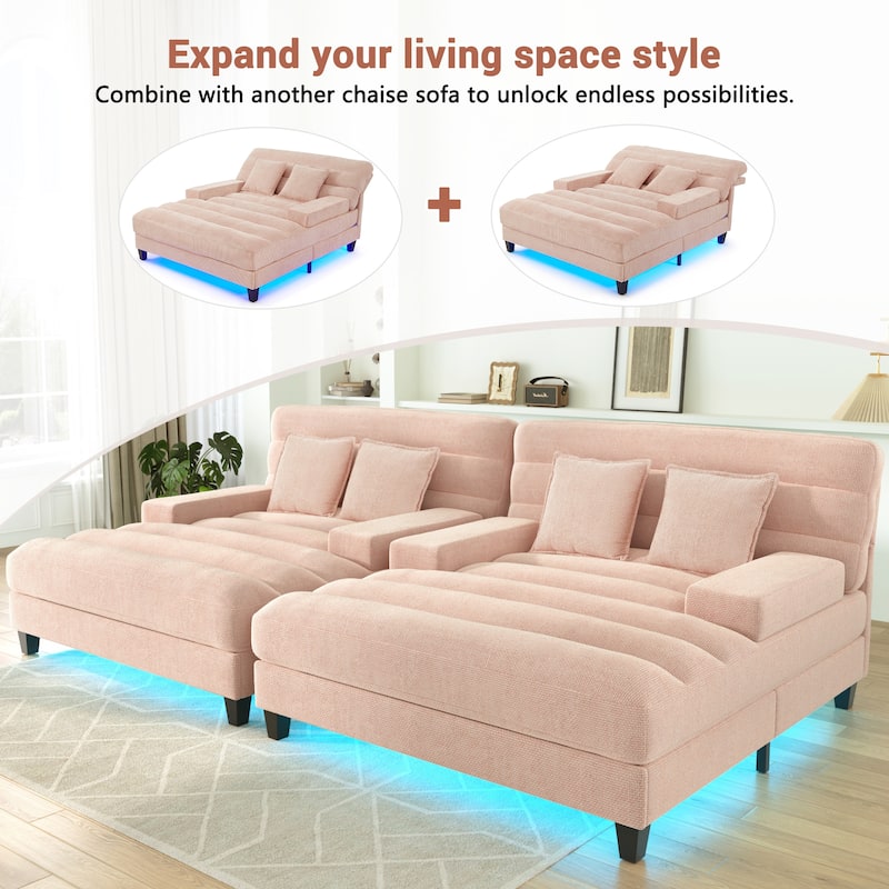 Modern Chaise Lounge Sofa 57.1" Sofa Bed Chenille Upholstered Lounge Sofa Chair