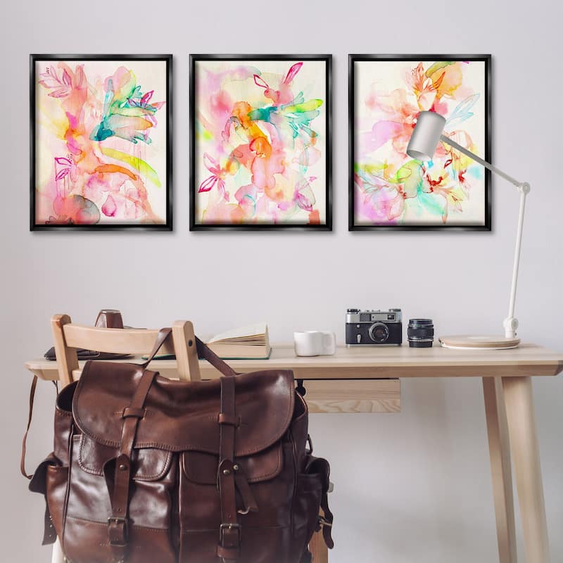 Stupell Abstract Florals & Paint Drip Framed Floater Canvas Wall Art Design By Gemma Bardot (Set of 3)
