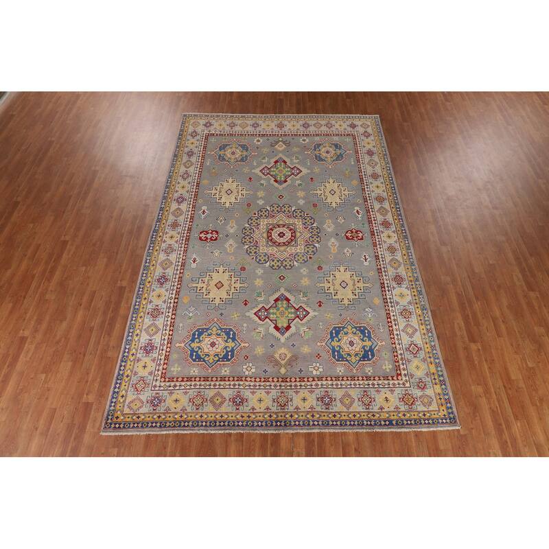 Gray Kazak Area Rug Handmade Wool Carpet - 8'1" x 12'4"