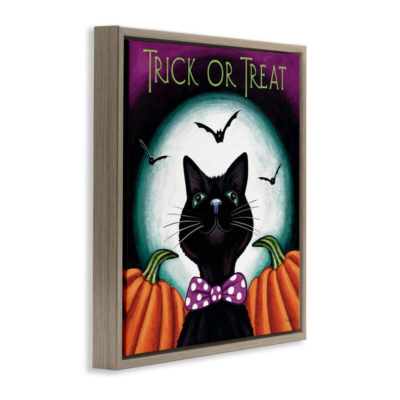 Stupell Trick Or Treat Cat Framed Floater Canvas Wall Art Design By Elizabeth Tyndall