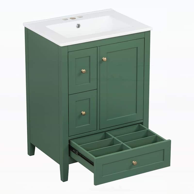 Wood Frame Bathroom Storage Cabinet with Ceramic Sink Combo