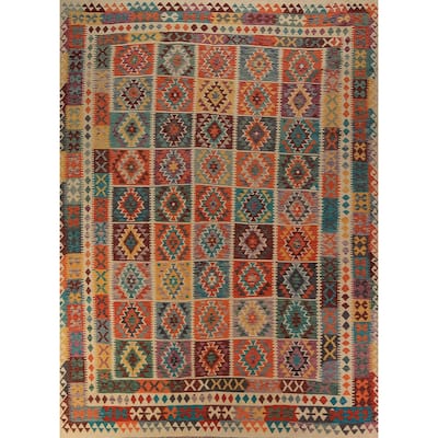 Geometric Kilim Oriental Rug Flatweave Wool Carpet - 9'7"x 12'10"