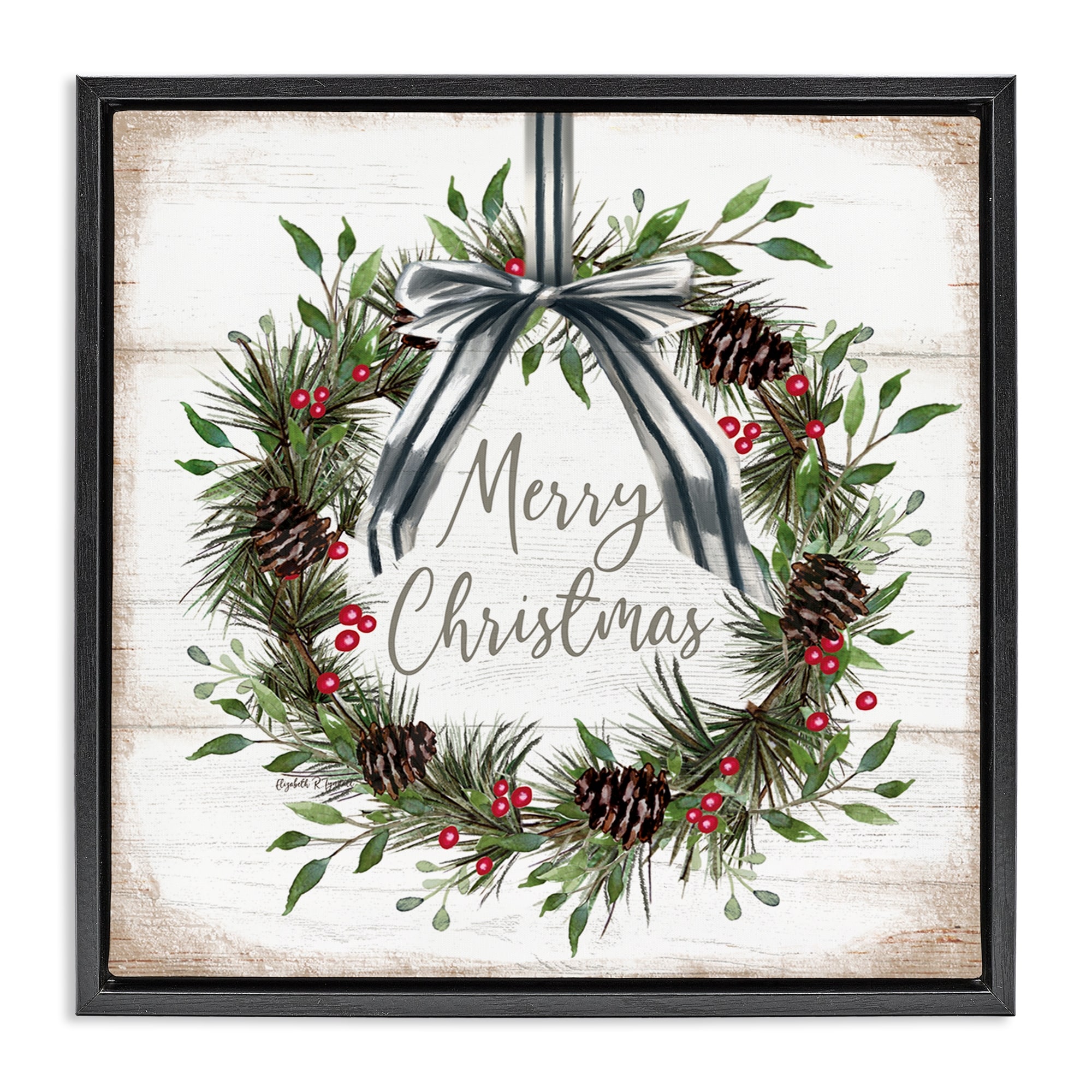 Stupell Rustic Christmas Pinecone Wreath Framed Floater Canvas Wall Art Design By Elizabeth Tyndall