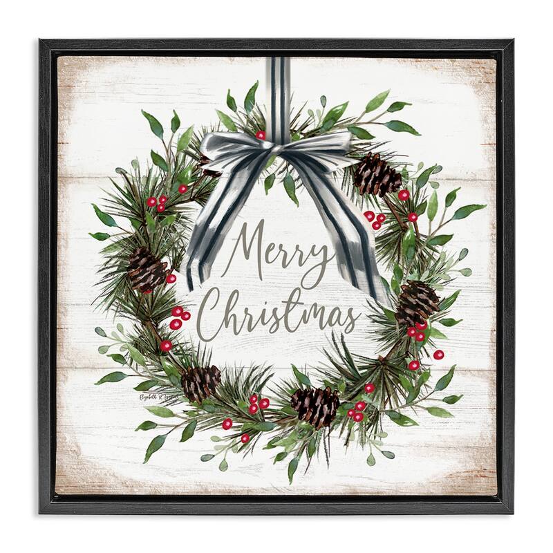 Stupell Rustic Christmas Pinecone Wreath Framed Floater Canvas Wall Art Design By Elizabeth Tyndall - 18 x 18 - Black