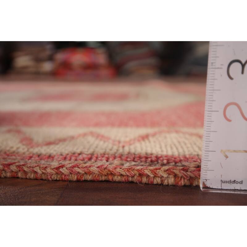 Pink & Red Geometric Anatolian Turkish Runner Rug Handmade Wool Carpet - 3'9"x 12'6"