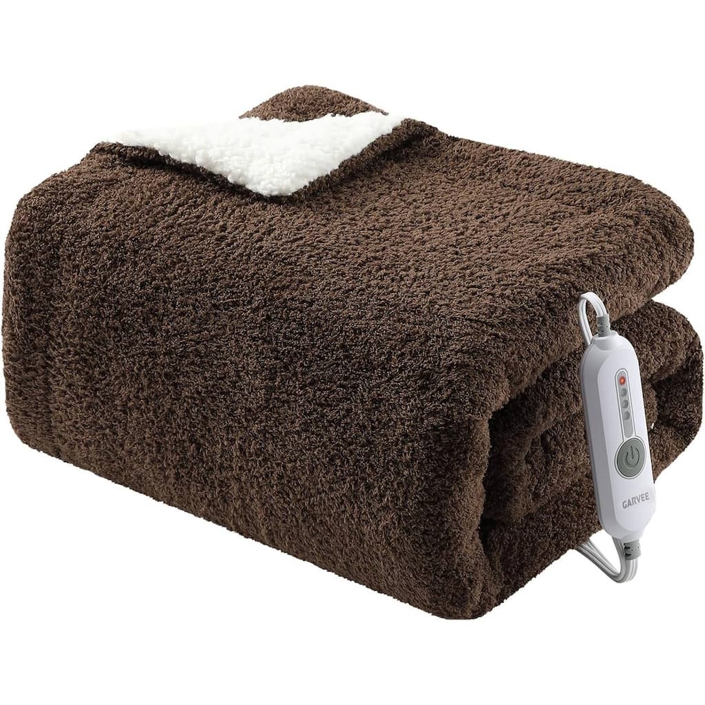 50"x60" Sherpa Machine Washable Electric Blanket Heated Throw, Brown