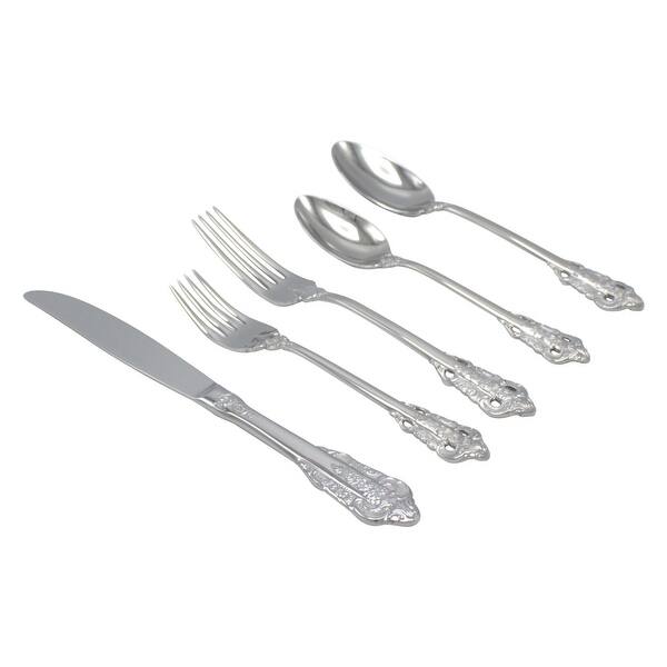 Elyon Baroque Reflective Silver 20-Piece Flatware Set Stainless Steel Service For 4