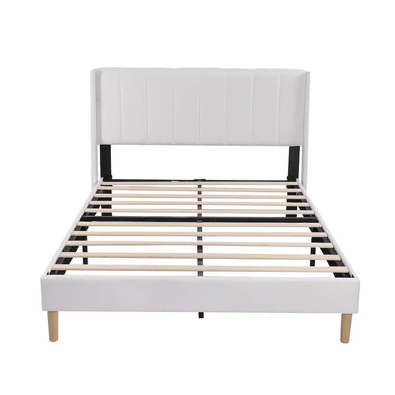 Alazyhome Upholstered Platform Bed Frame - White - Full