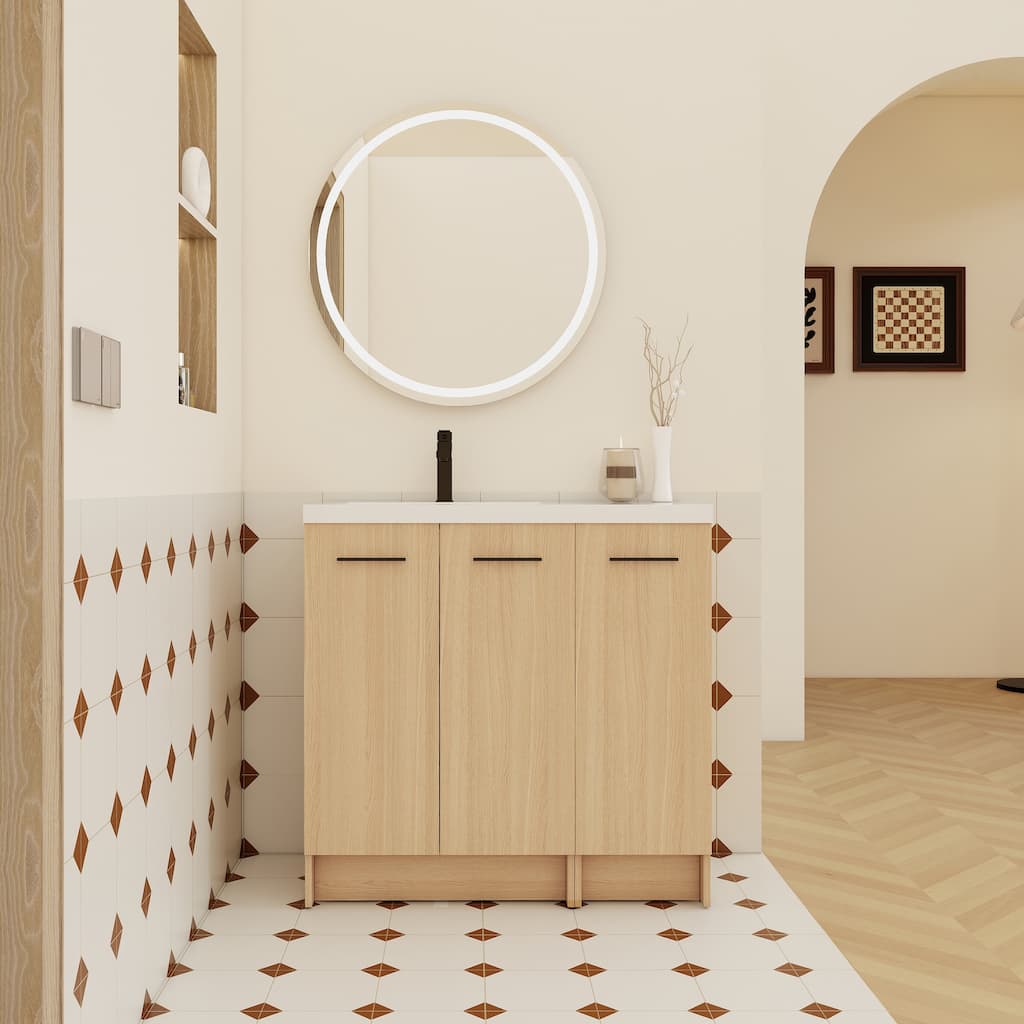 36" Modular Freestanding Bathroom Vanity with 36" Resin Sink Top, 2-Piece Cabinet (24" 2-Door + 12" 1-Door), KD Cabinet