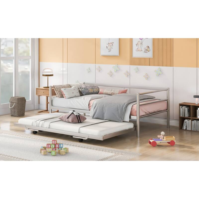 Twin Metal Daybed with Pop-Up Trundle - Versatile Sofa and Bed Combination