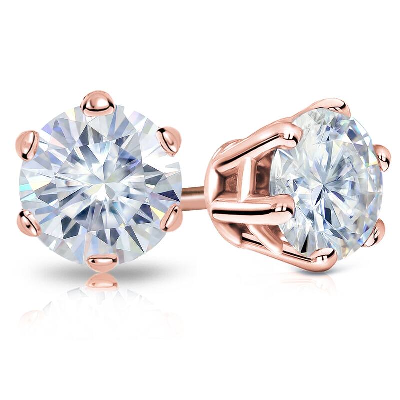Auriya 14k Gold 3 1/2ctw Round Moissanite Stud Earrings - 7.8 mm - Rose