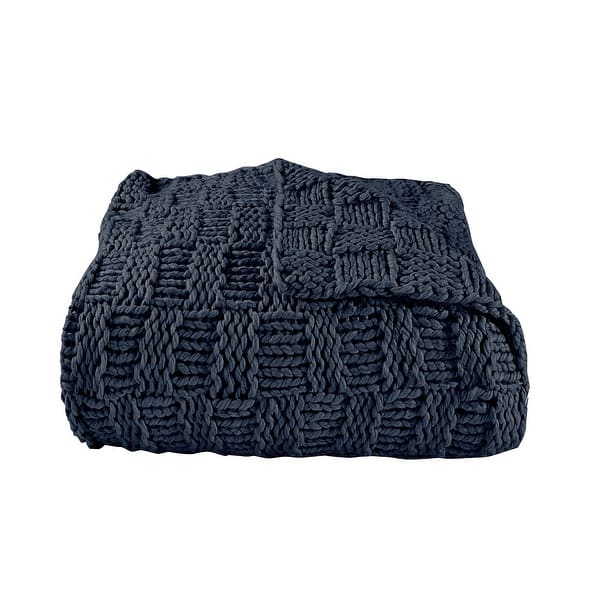 slide 2 of 6, HiEnd Accents Chess Hand Knit Modern Farmhouse Rustic Style Throw Blanket Navy - 50"x60"
