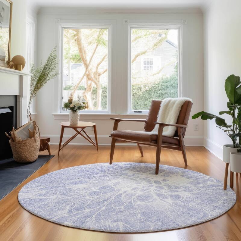 Premium Washable Super Soft Muted Floral Mayfield Rug - Lavender - 8' x 8' - Round