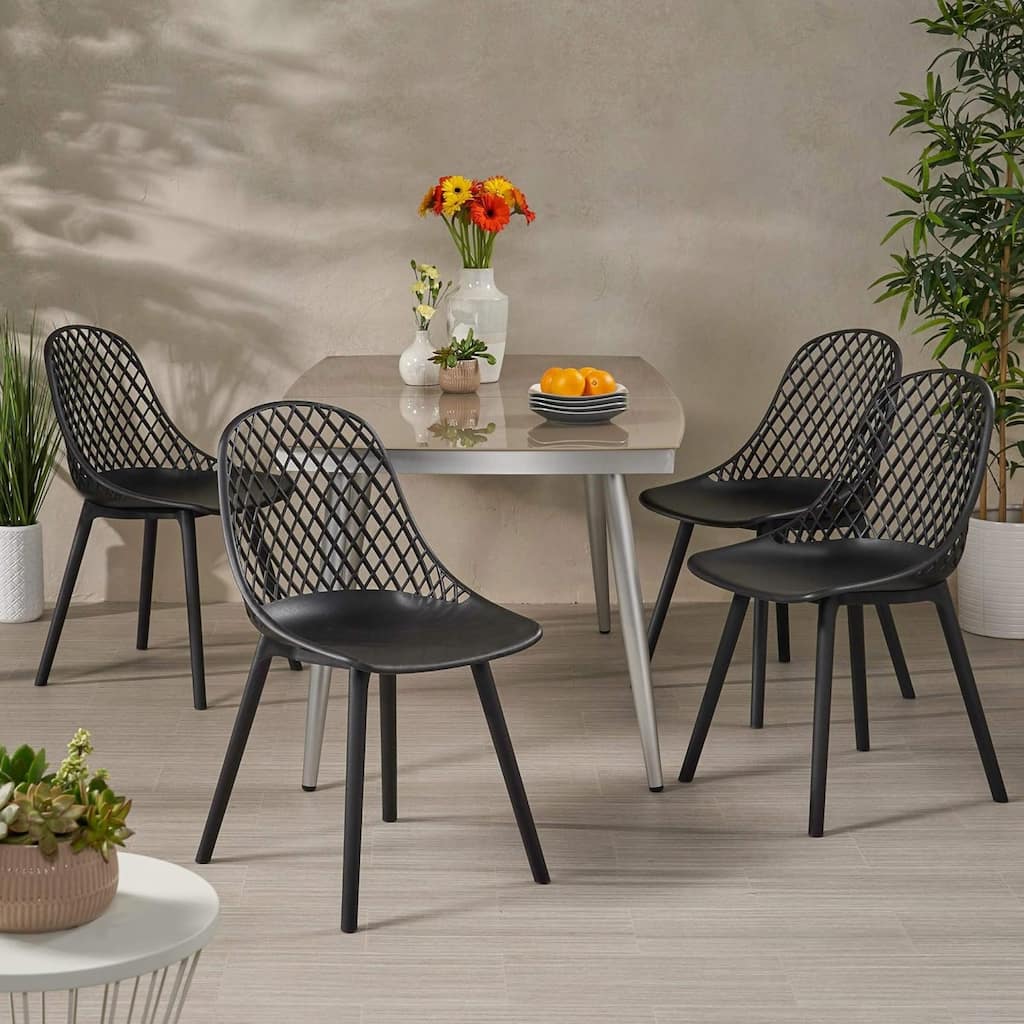 Roomfitters Modern Plastic Dining Chairs Set of 4, Indoor Outdoor Stackable Kitchen Chairs