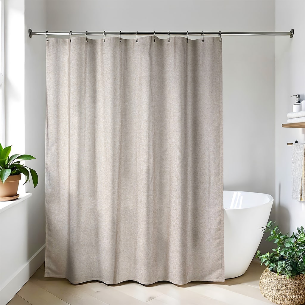 Extra Long Shower Curtain Taupe Linen Look 71 x 79 inches